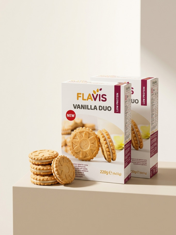 Печенье Flavis Vanilla Duo c ванильной начинкой с низким содержанием белка 2 шт х 220 г