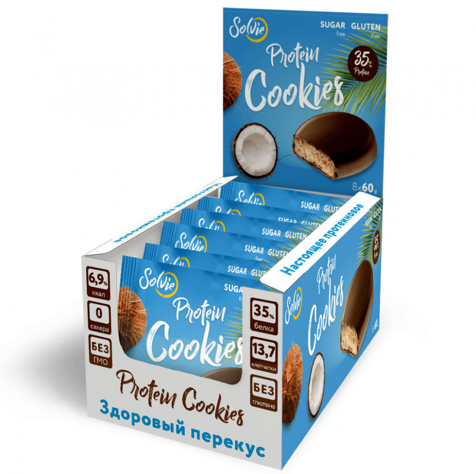 Solvie Протеиновое печенье в шоколаде Protein Cookies 60 г (Кокос)