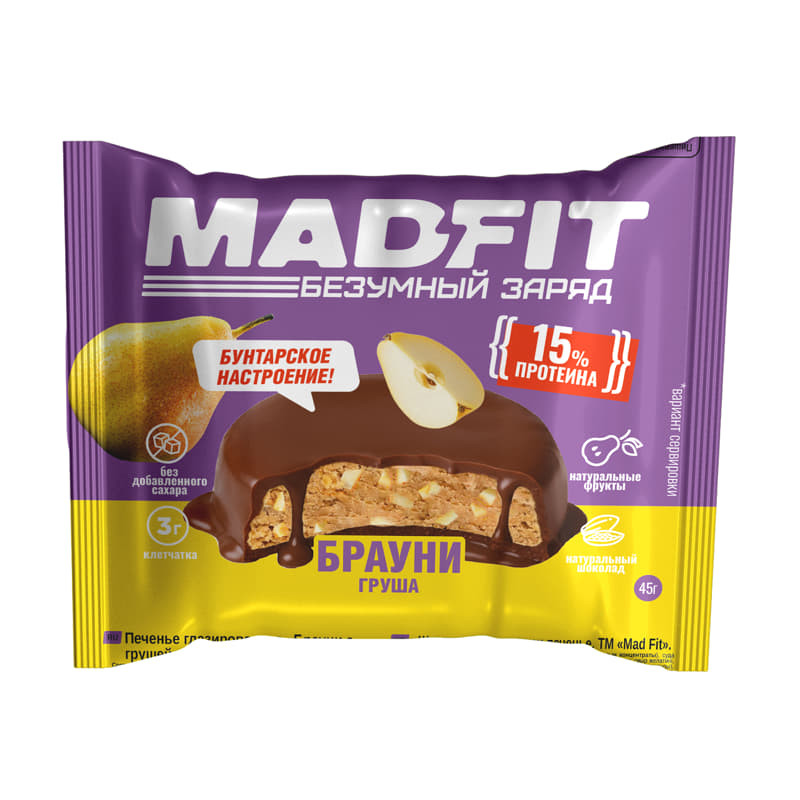 Mad Fit" Печенье глазированное "Брауни с грушей" 45 г