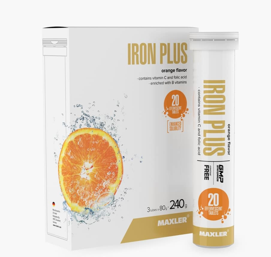 Шипучие витамины c железом Maxler Iron Plus Effervescent со вкусом апельсин