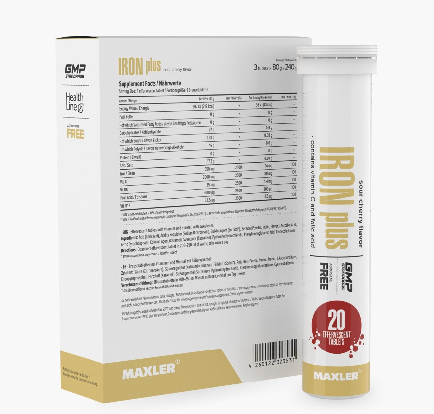 Шипучие витамины c железом Maxler Iron Plus Effervescent со вкусом апельсин
