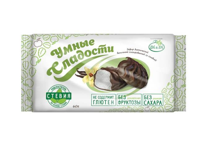 Зефир "Умные сладости" ванильный, глазированный, со стевией 60 г