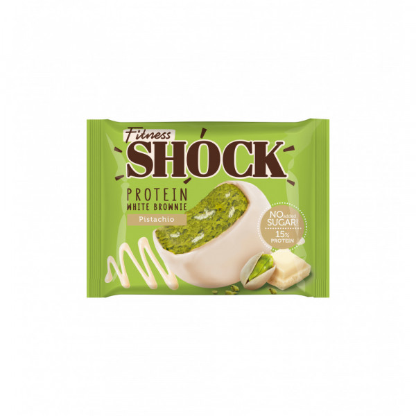 Пирожное брауни FitnesShock 50г, Белый шоколад и фисташка 