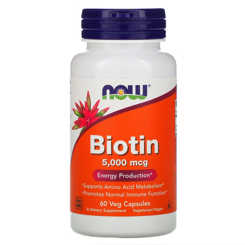 Now Biotin 5000 мкг, 60 вег. капсул