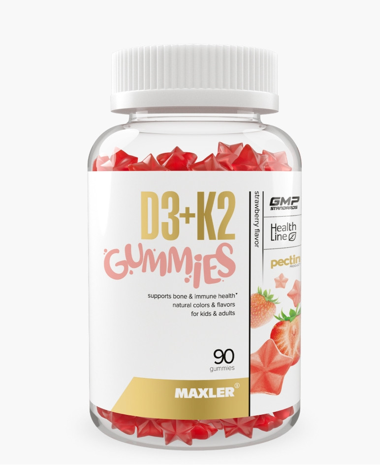 Maxler D3+K2 Gummies для детей с 4 лет вкус Клубника 90 жевательных конфет