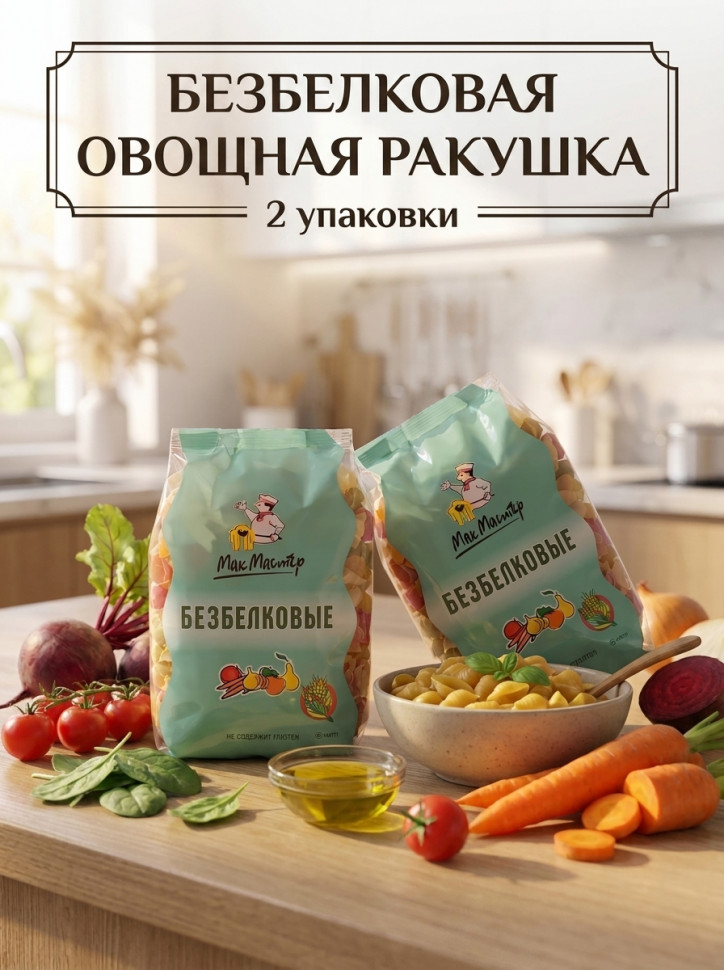 Макаронные изделия Безбелковая овощная ракушка МакМастер, 2 уп х 300г